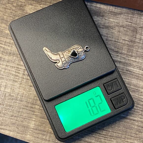 Vintage 925 Sterling Silver Cowboy Boot Black Onyx Heart Pendant Bracelet Charm - Picture 4 of 4